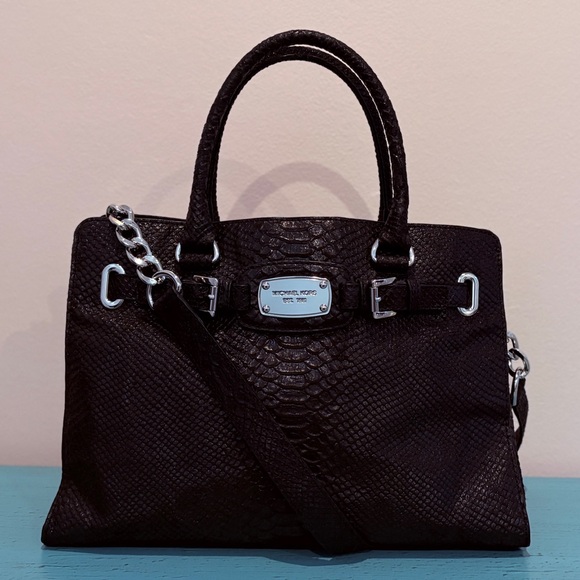 Michael Kors Handbags - Michael Kors Black Python Leather Hamilton Purse